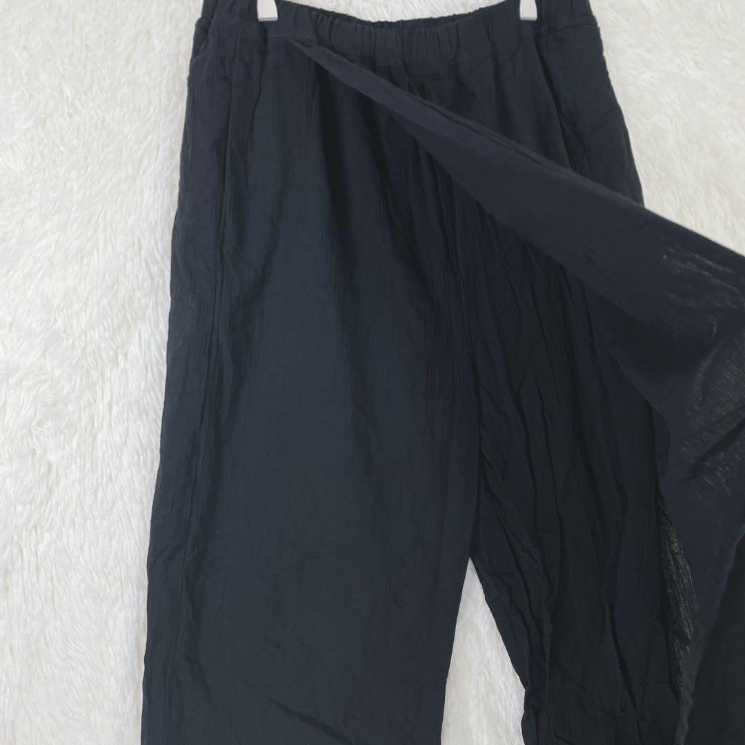 【ソウソウ】ブラック ウエストゴム クロスデザイン 板尾織物 コットン100％