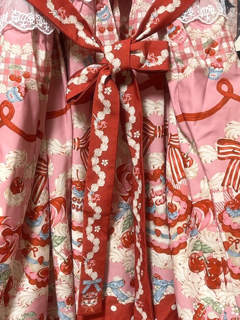 さくらんぼ チェリー柄 赤 ピンク ロリィタ ジャンパースカート 中華ロリータ