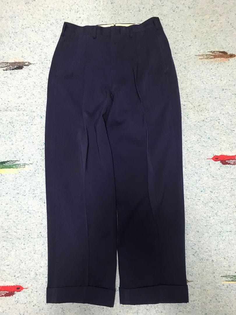 50s レーヨン ウール ギャバジン スラックス ナス紺 ネイビー 2タック