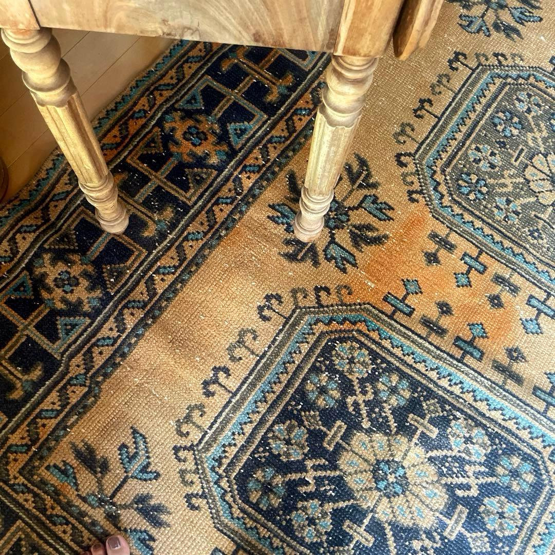 超特大140×366 くすみイエローベージュ　ボタニカル　トルコヴィンテージラグ