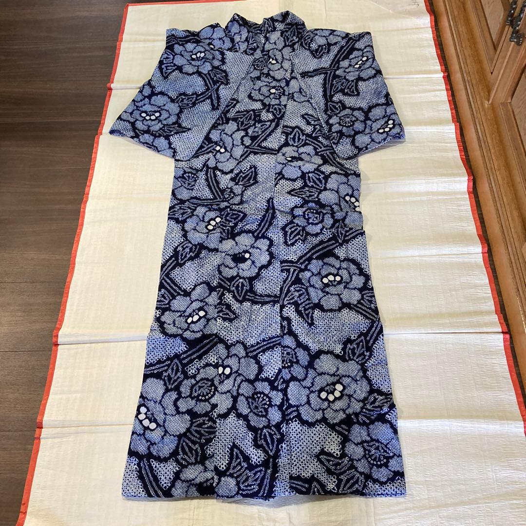 浴衣　総絞り　紺色　身丈143cm
