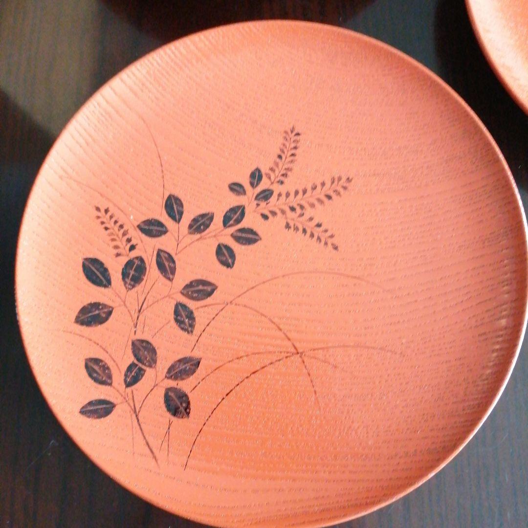 宮崎平安堂　朱塗絵替菓子皿　5枚　17cm