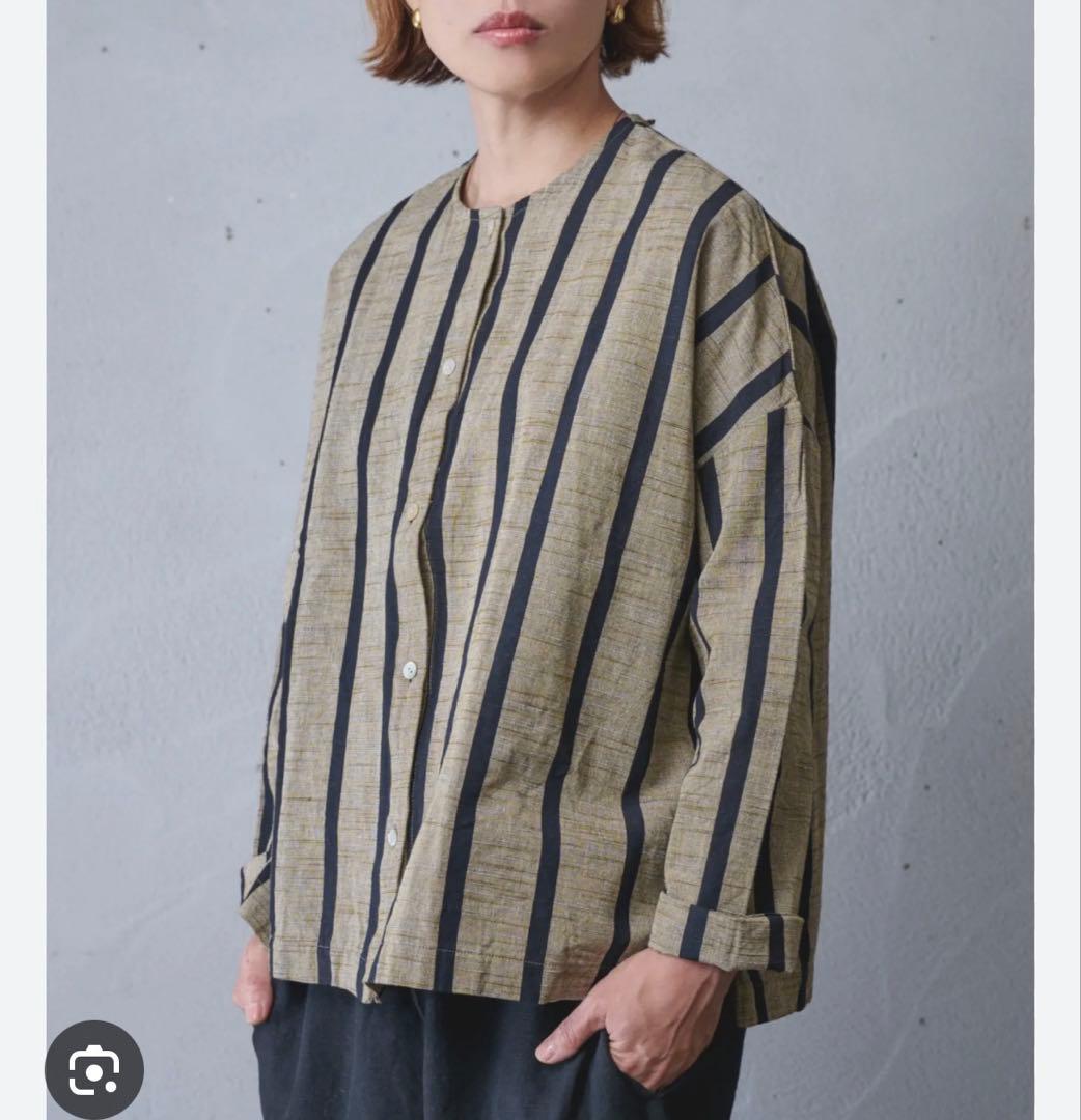 ヤンマ産業 ヤンマ 丸首ボタンシャツ ショート丈 ともえ縞