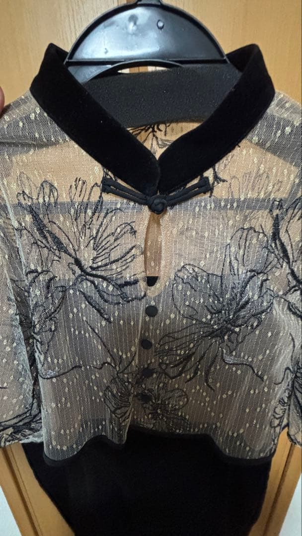 【LEJA】配色パイピング花柄刺繍ボレロ付きベロアマーメイドキャミワンピース