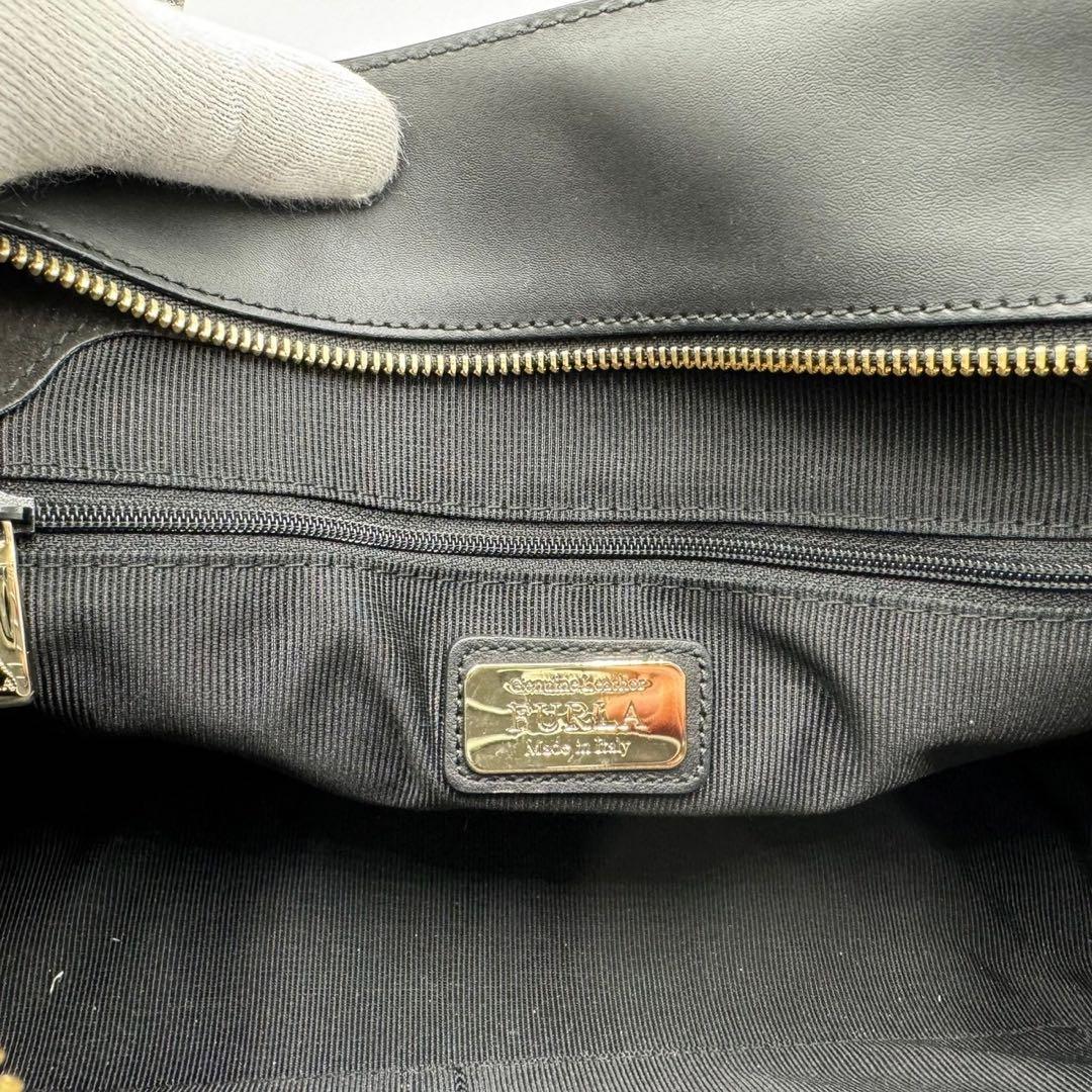 新品 フルラ Lucky ビジネスバッグ 2way レザー ロゴ金具 ブラック