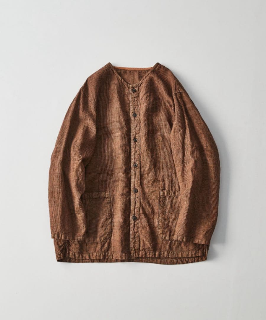 CONFECT 柿渋染め リネングレンチェック ノーカラージャケット サイズ4