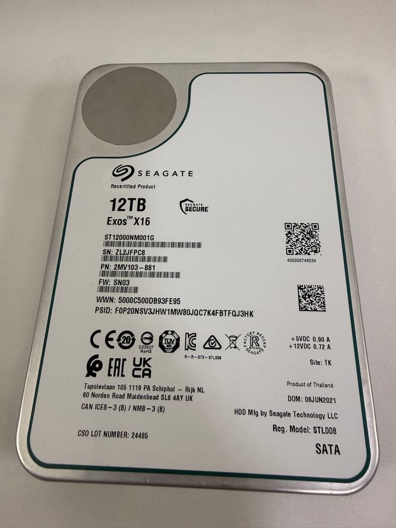 【ジャンク】SEAGATE Exos X16 12TB SATA