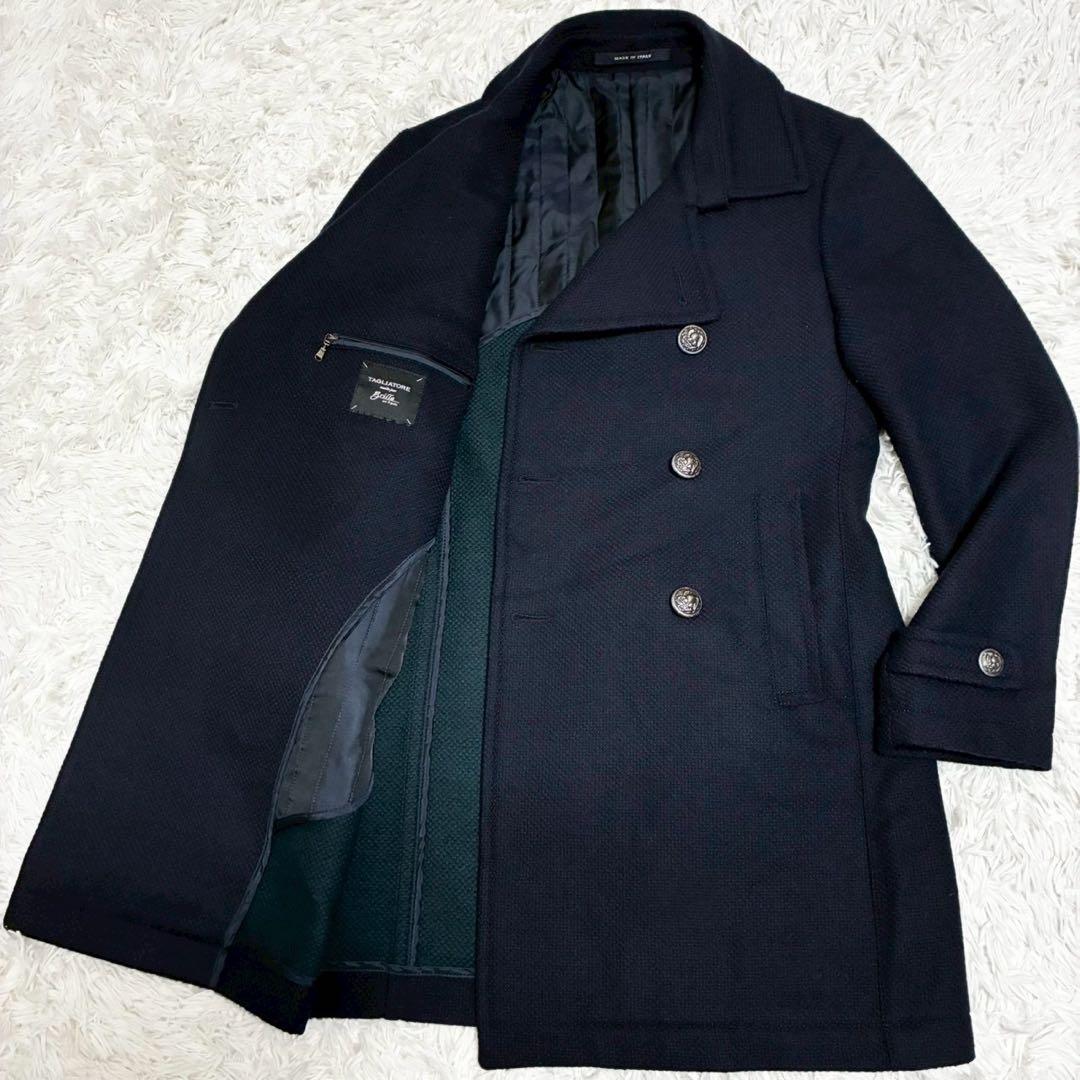 ブリッラペルイグスト　ナポレオンコート　銀ボタン　裏地グリーン　ネイビー　伊製