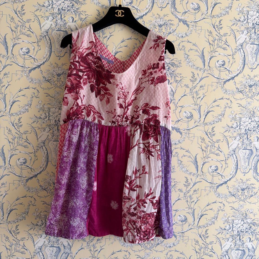 45r花柄パッチワークノースリーブチュニック