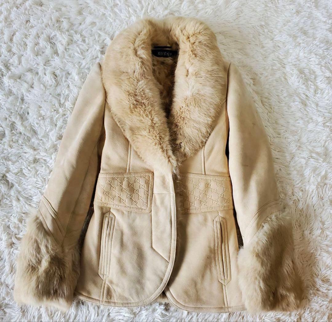 GUCCI リアルムートン シーリングムートンレザーGGコート