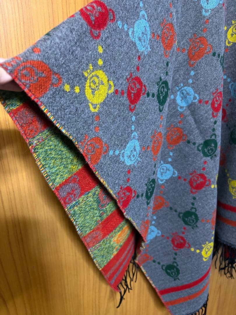 【ヒステリックグラマー】クマ模様フリンジ付きポンチョストール