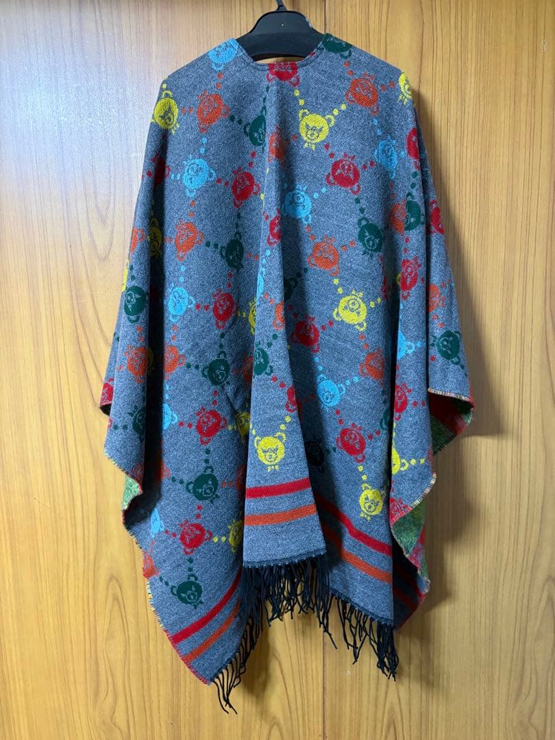 【ヒステリックグラマー】クマ模様フリンジ付きポンチョストール