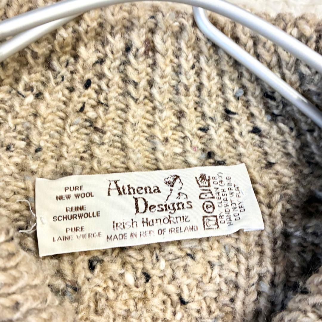 アテナデザイン アランニット 肉厚カーディガン ウール アイルランド製