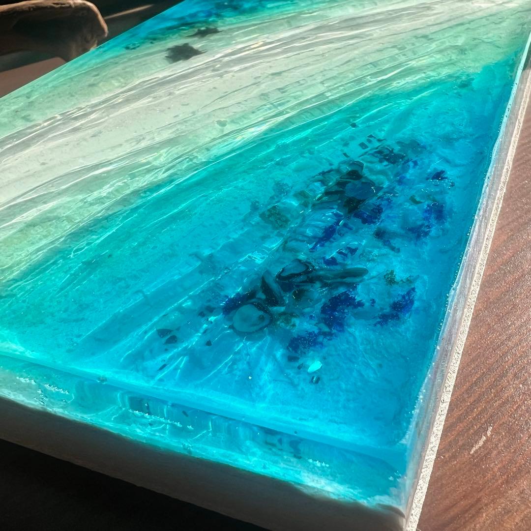 【レジンアート】波紋アート／ホヌの親子／A5パネル／壁掛け可能／枠なし