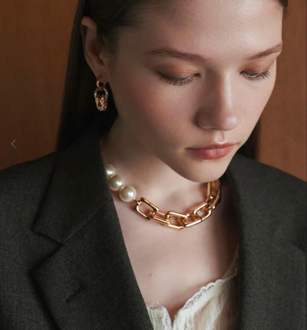 美品◆LOHME◆ローム◆Pearl Mix Chain Necklace◆GD