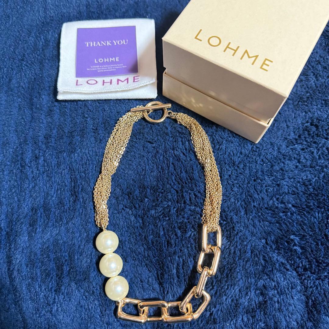 美品◆LOHME◆ローム◆Pearl Mix Chain Necklace◆GD