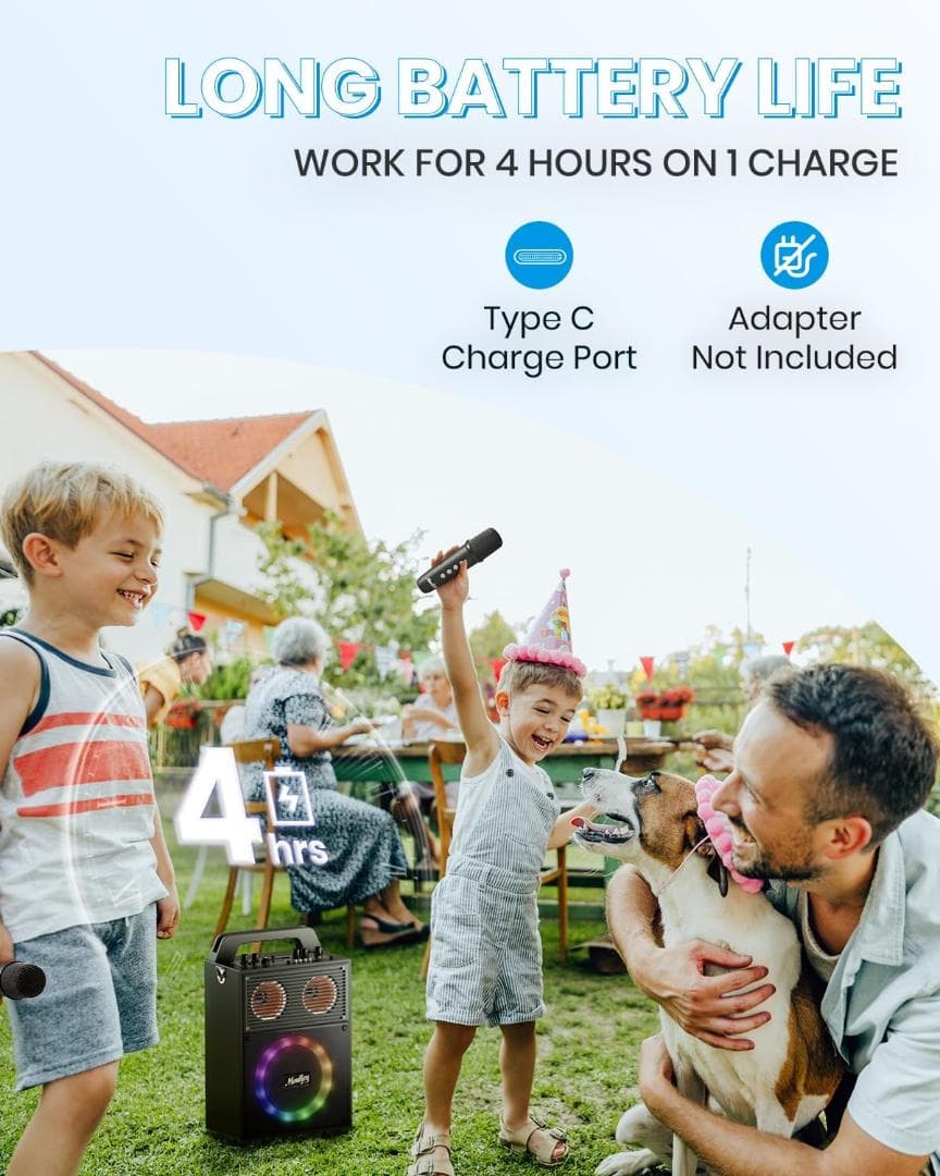 Moukey カラオケマシン、ストラップ付きポータブルBluetooth PA