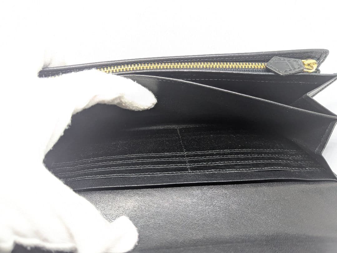 イブサンローラン 長財布 レザー クロコ型押し ブラック　美品