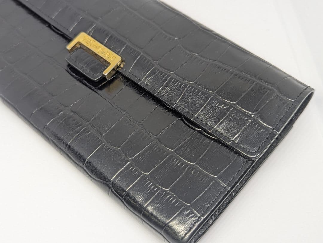 イブサンローラン 長財布 レザー クロコ型押し ブラック　美品
