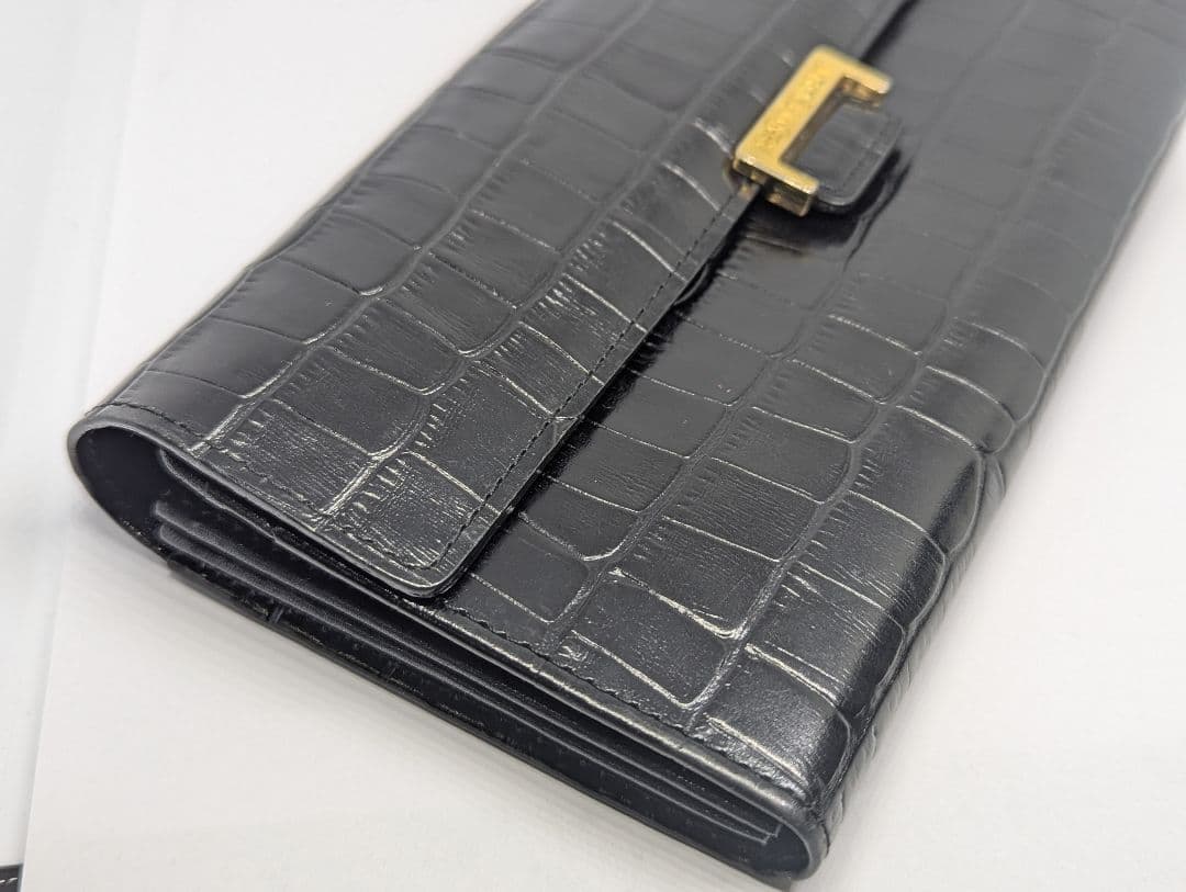 イブサンローラン 長財布 レザー クロコ型押し ブラック　美品