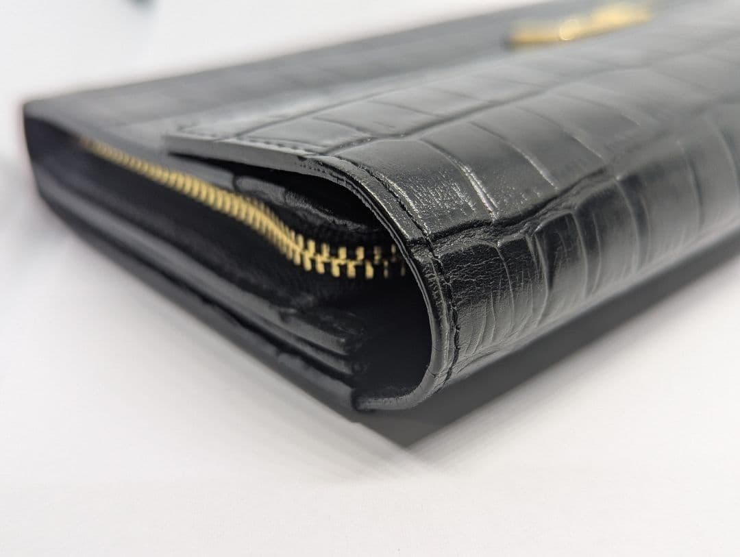 イブサンローラン 長財布 レザー クロコ型押し ブラック　美品