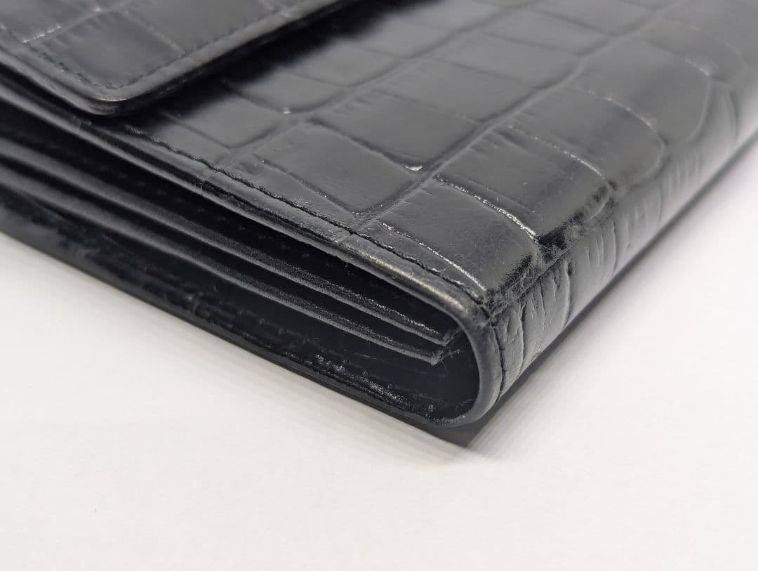 イブサンローラン 長財布 レザー クロコ型押し ブラック　美品