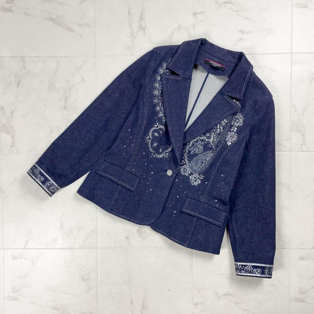 極美品 LEONARD デニムテーラードジャケット ラメ サイズ11*JD88