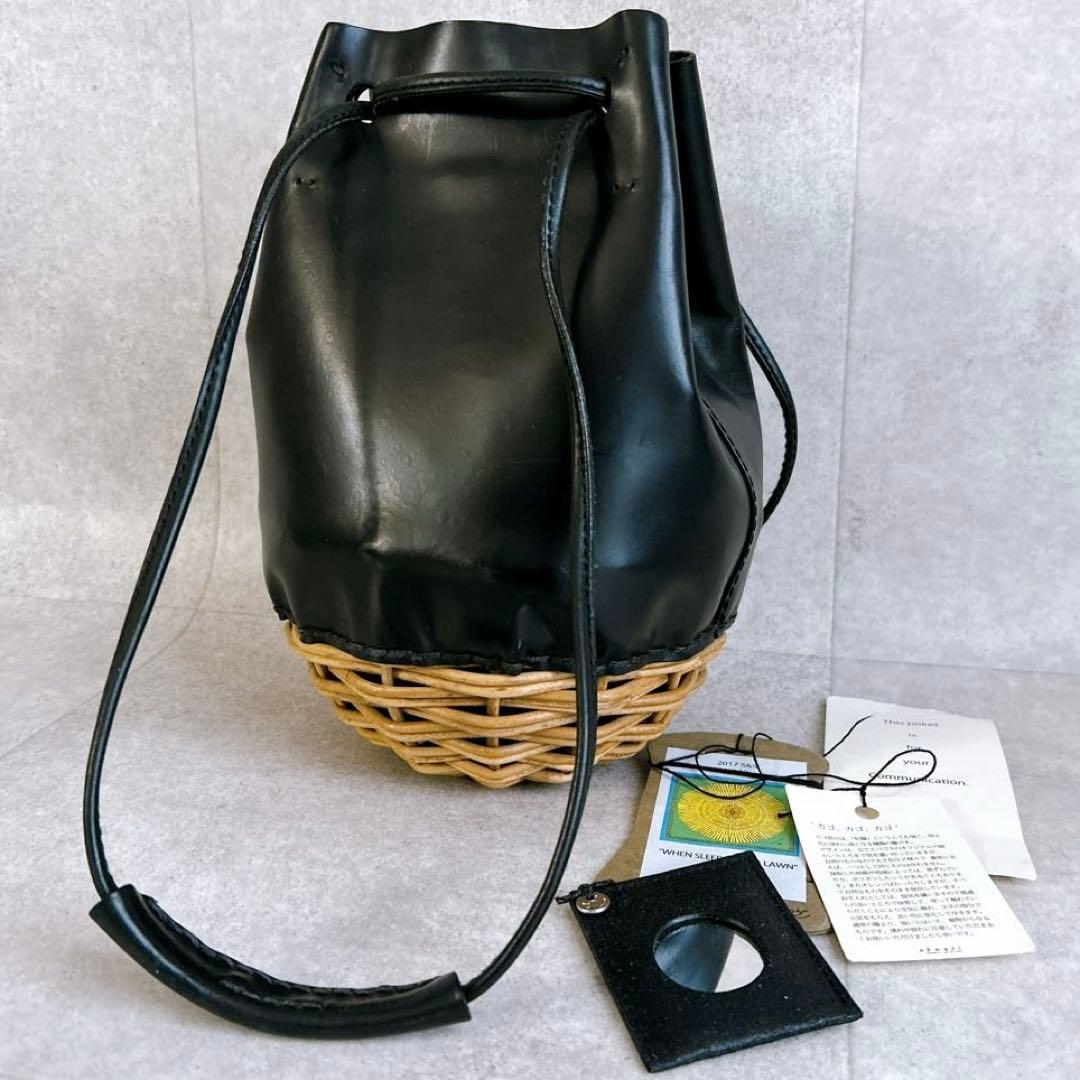 エバゴス ebagos カゴバッグ オイルショルダー 鏡付き 紅籐 レザー