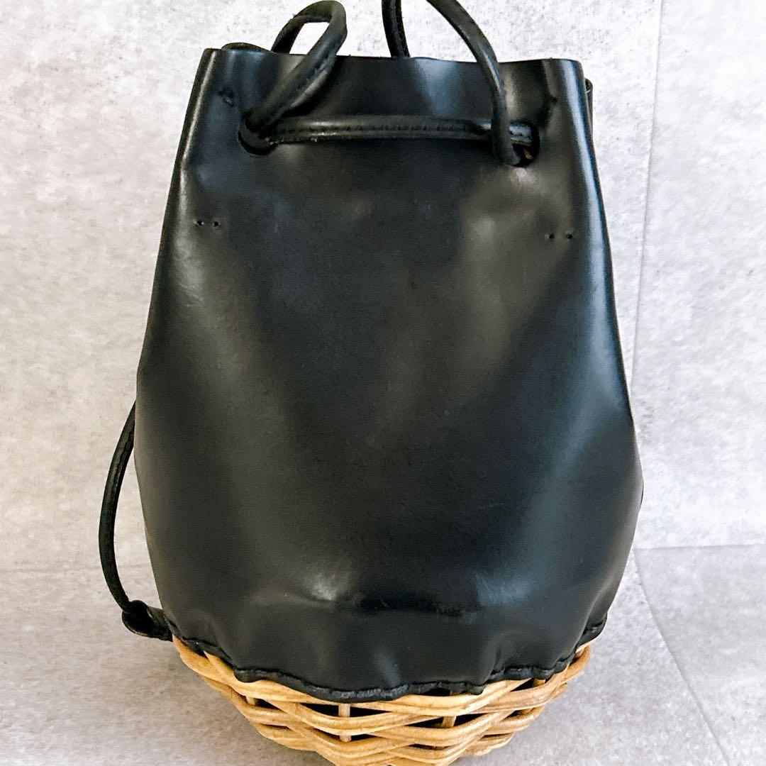 エバゴス ebagos カゴバッグ オイルショルダー 鏡付き 紅籐 レザー