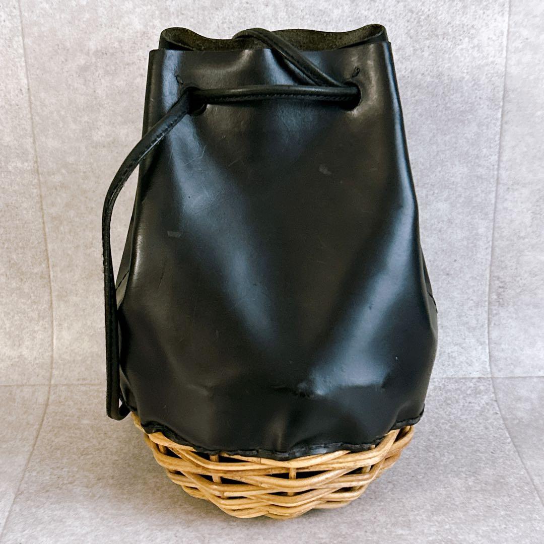 エバゴス ebagos カゴバッグ オイルショルダー 鏡付き 紅籐 レザー