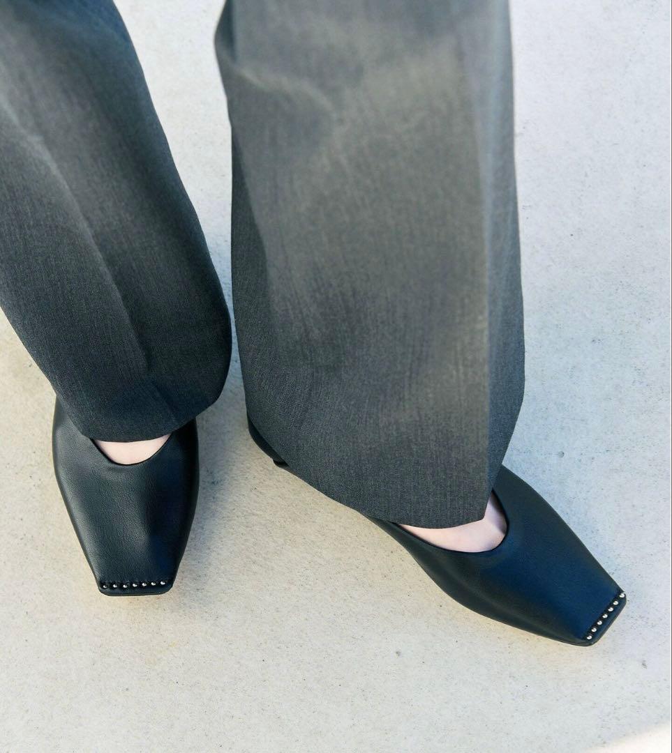 スタッズ付きブラックフラットシューズ letalon 試着のみ