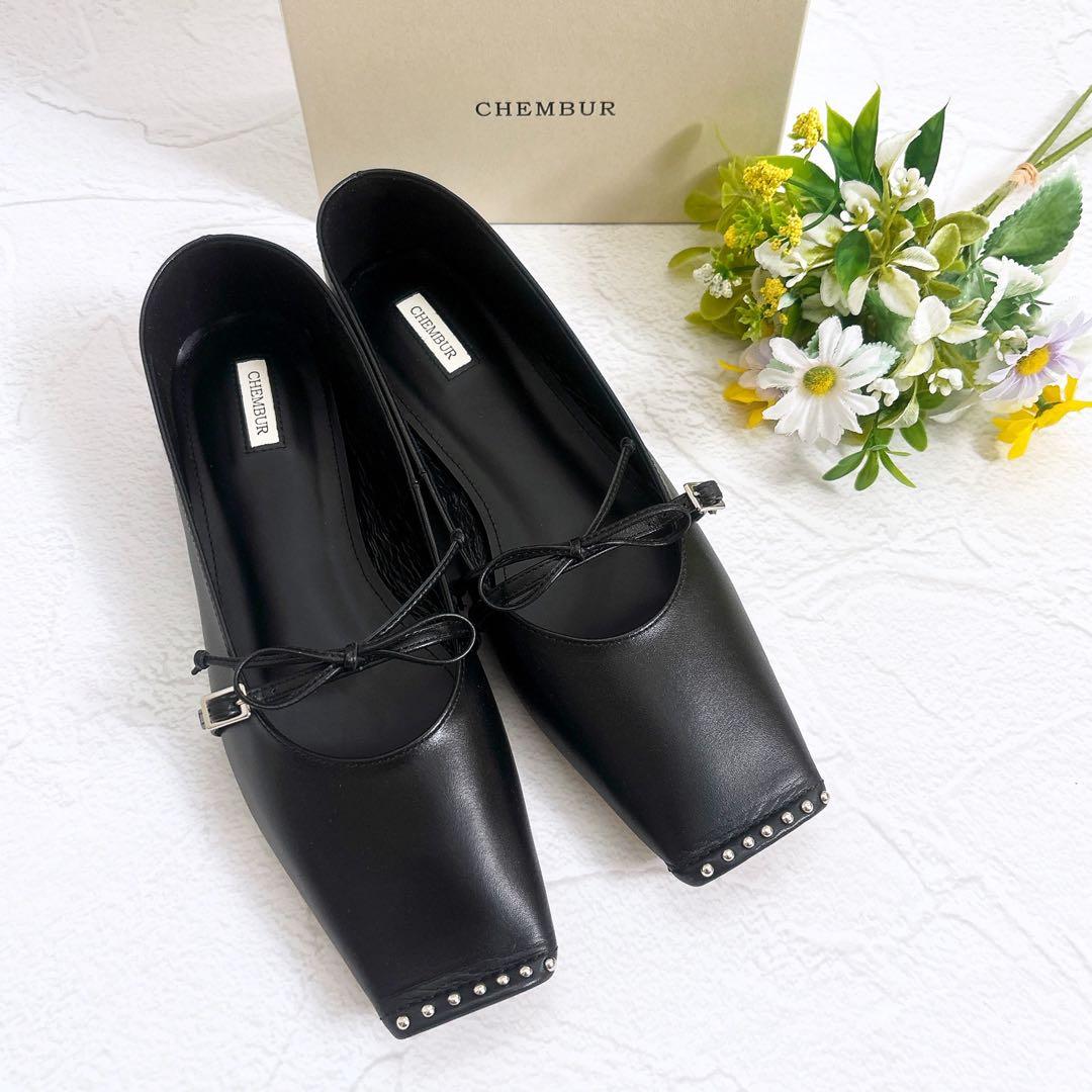 《新品25SS》CHEMBUR スタッズ メリージェーン パンプス 黒 37 箱