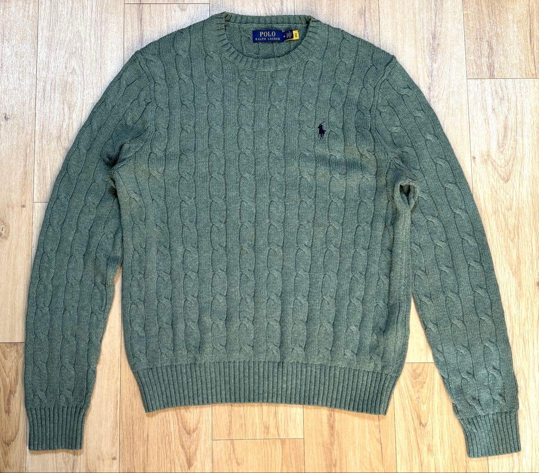 POLO RALPH LAUREN 長袖ケーブルニット グリーン 現行QRタグ