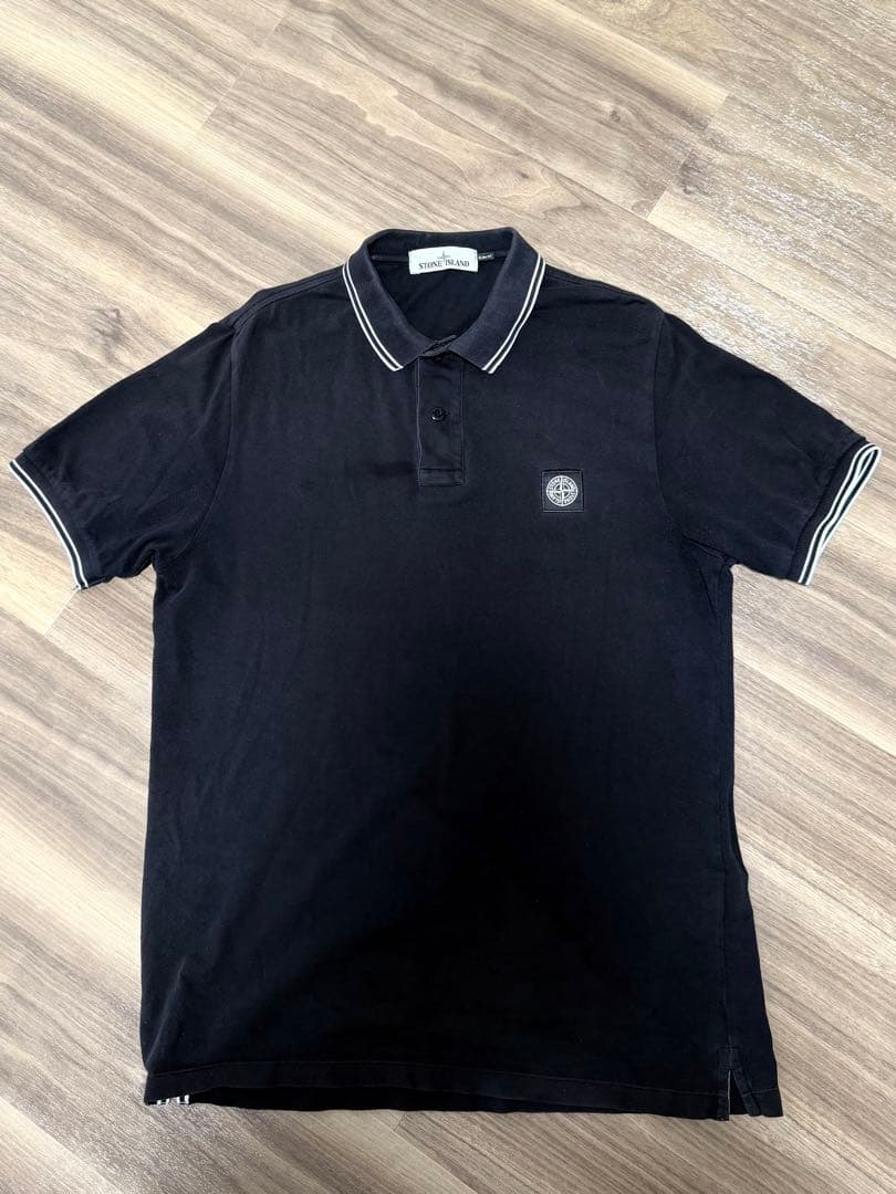 STONE  ブラック ポロシャツ スリムフィット.
