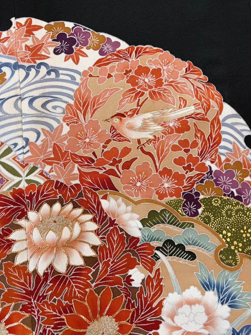 着物リメイク　黒留袖　ロングワンピース　　花鞠