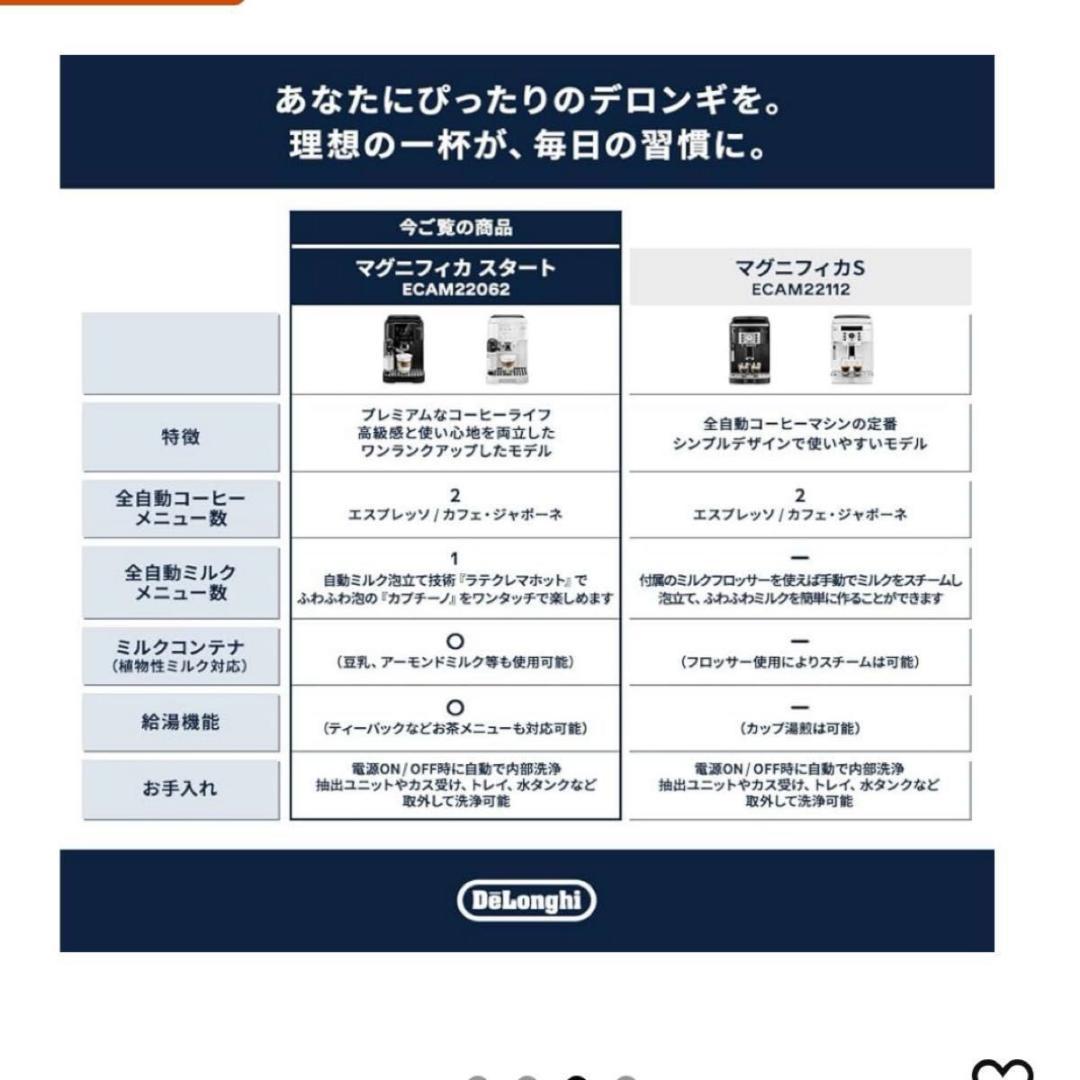 デロンギ 全自動コーヒーマシン マグニフィカ ECAM22062W