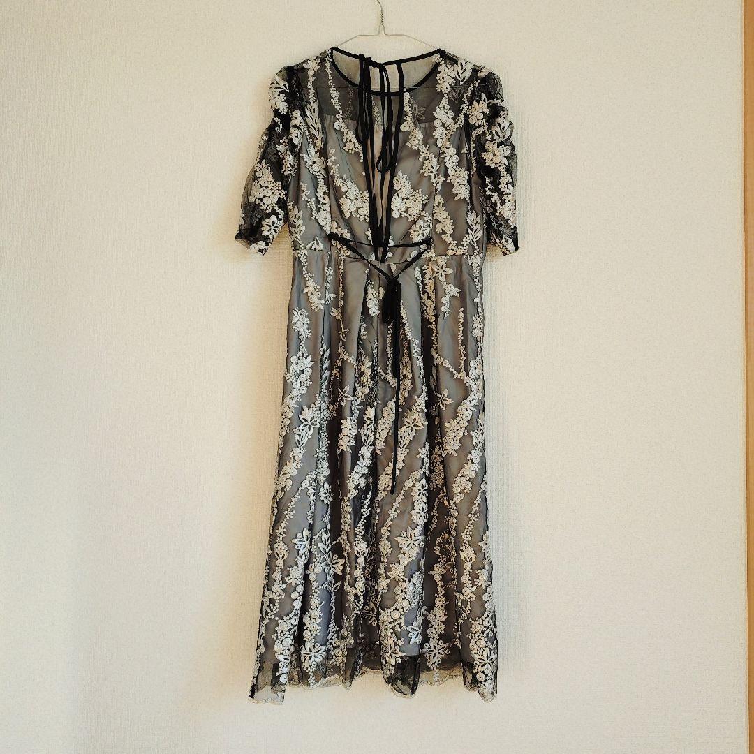 【niana】刺繡レース バックリボン パーティードレス 結婚式 オケージョン