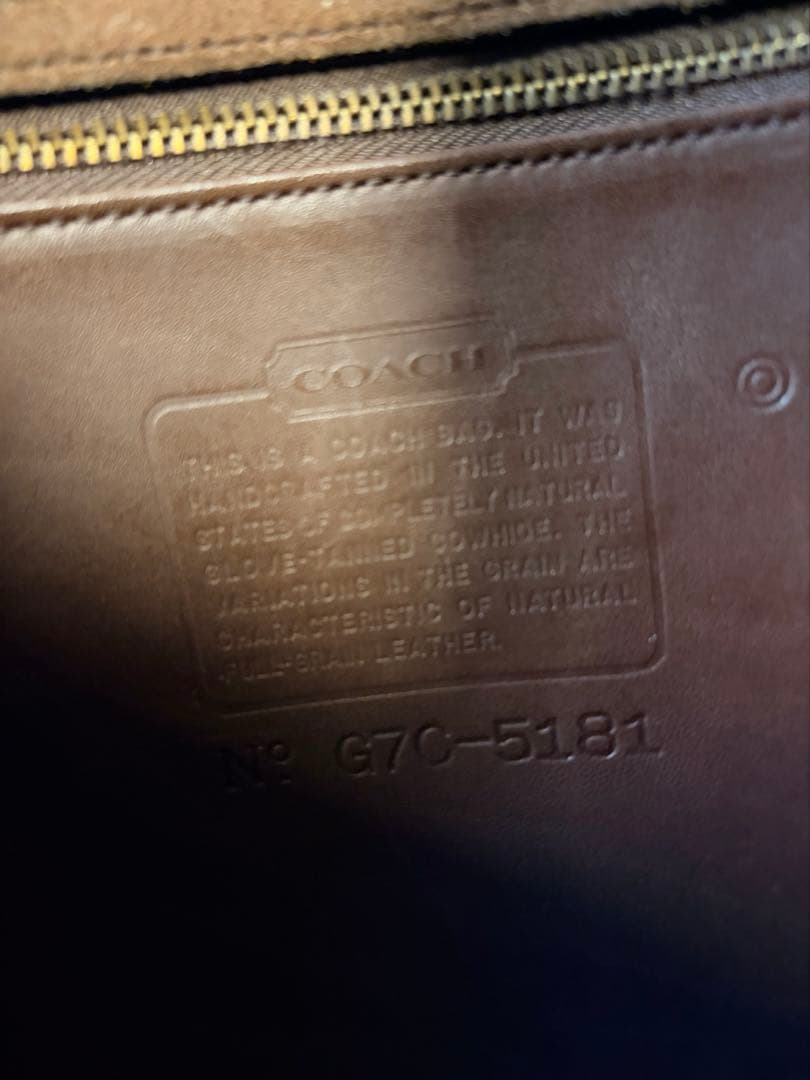 経年味出し　オールドコーチ　2wayハンドバック　レザー　ターンロック　ブラウン