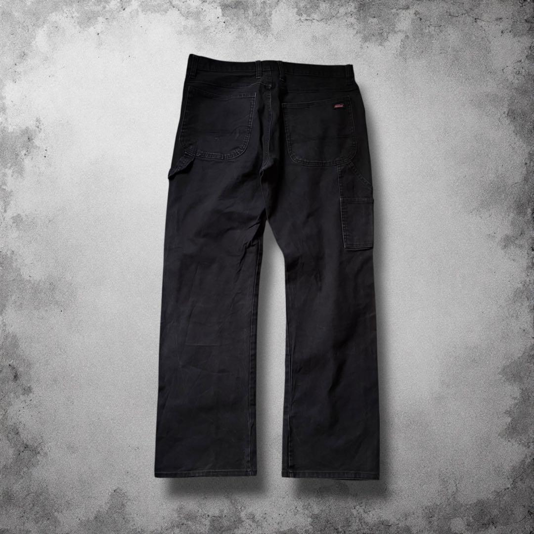 Dickiesダックペインターパンツ 黒フェード ワイド リアルワーク W34
