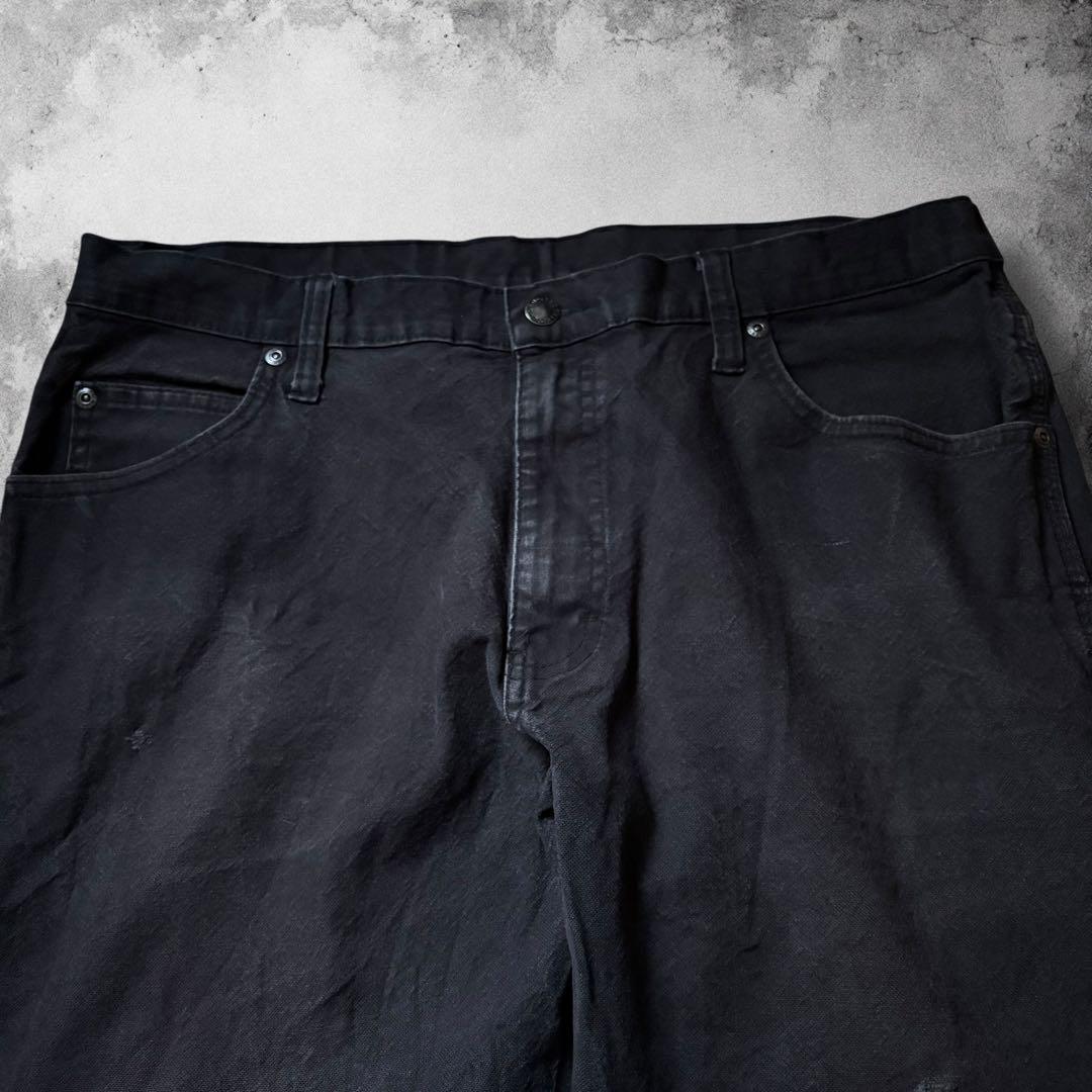 Dickiesダックペインターパンツ 黒フェード ワイド リアルワーク W34