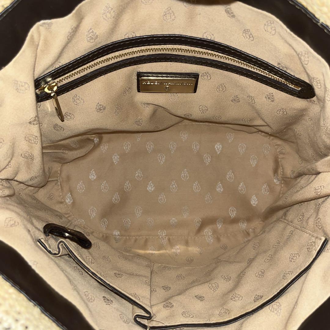 良品　ヘレンカミンスキー　かごバッグ　編み込み　ロゴプレート　ラフィア　ベージュ