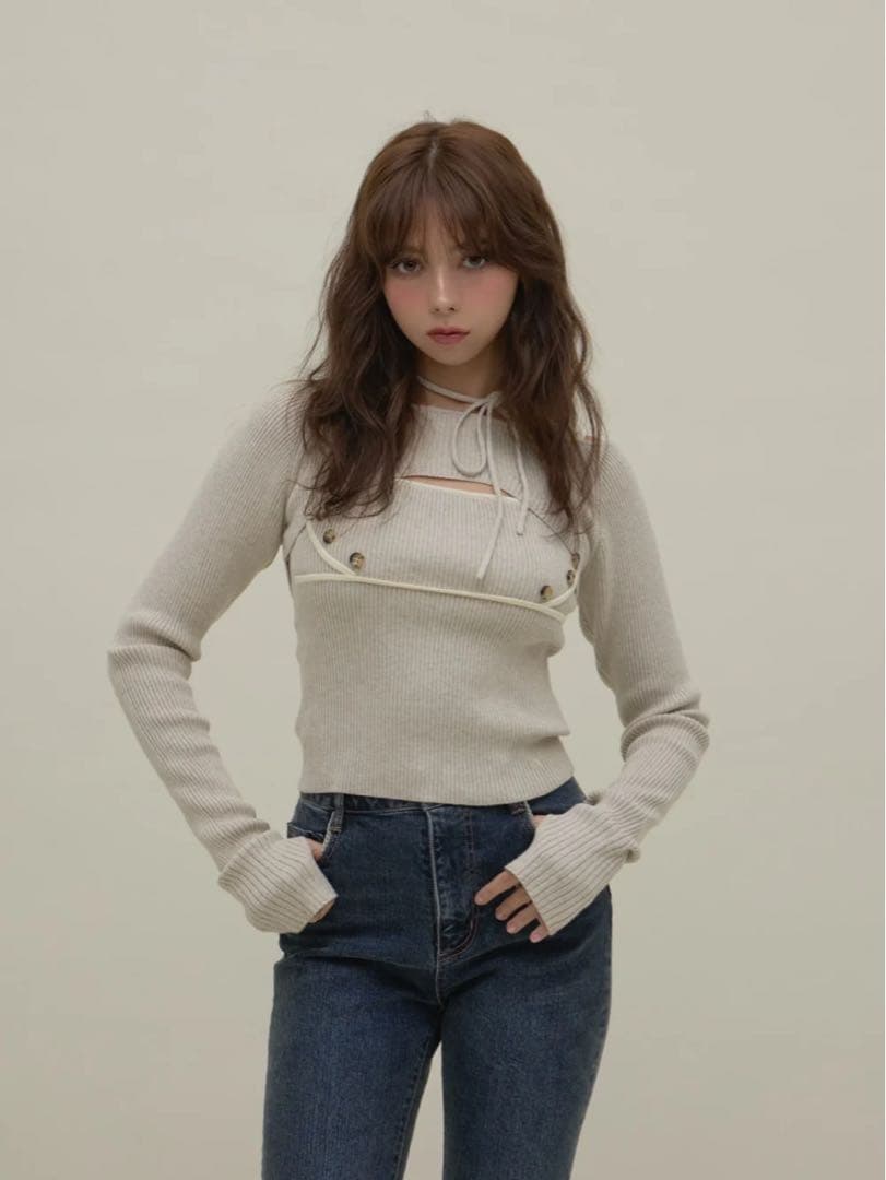 トップス andmary Elf button knit tops