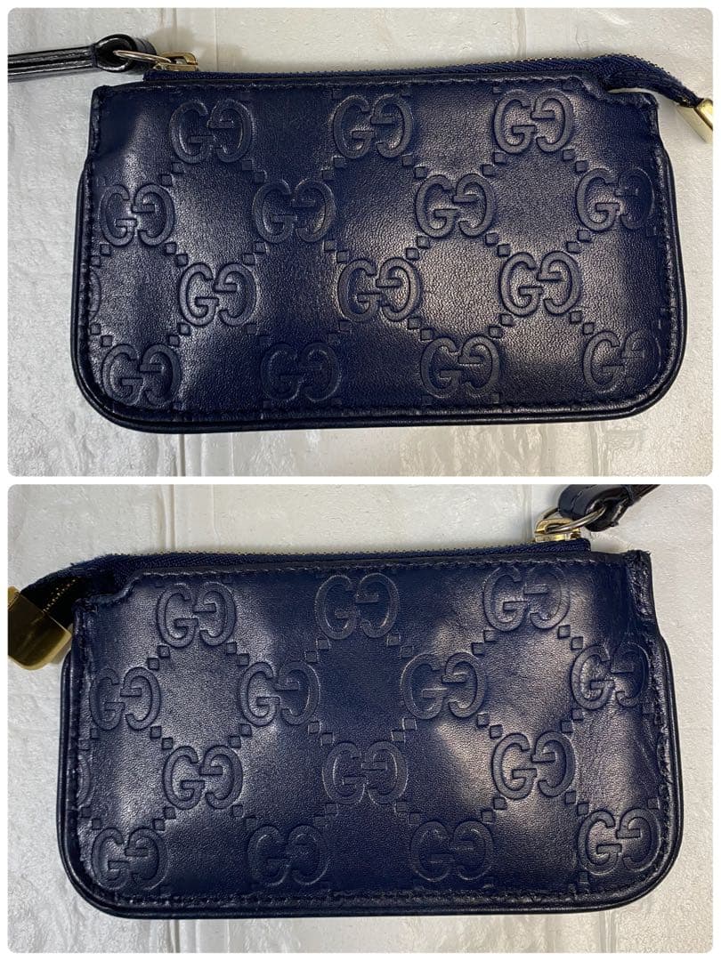 【美品】GUCCI グッチ シマレザー　ケース 小銭入れ ネイビー