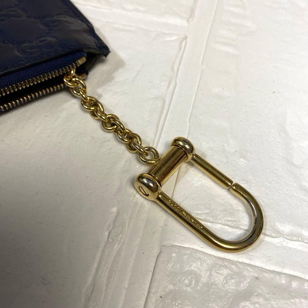 【美品】GUCCI グッチ シマレザー　ケース 小銭入れ ネイビー
