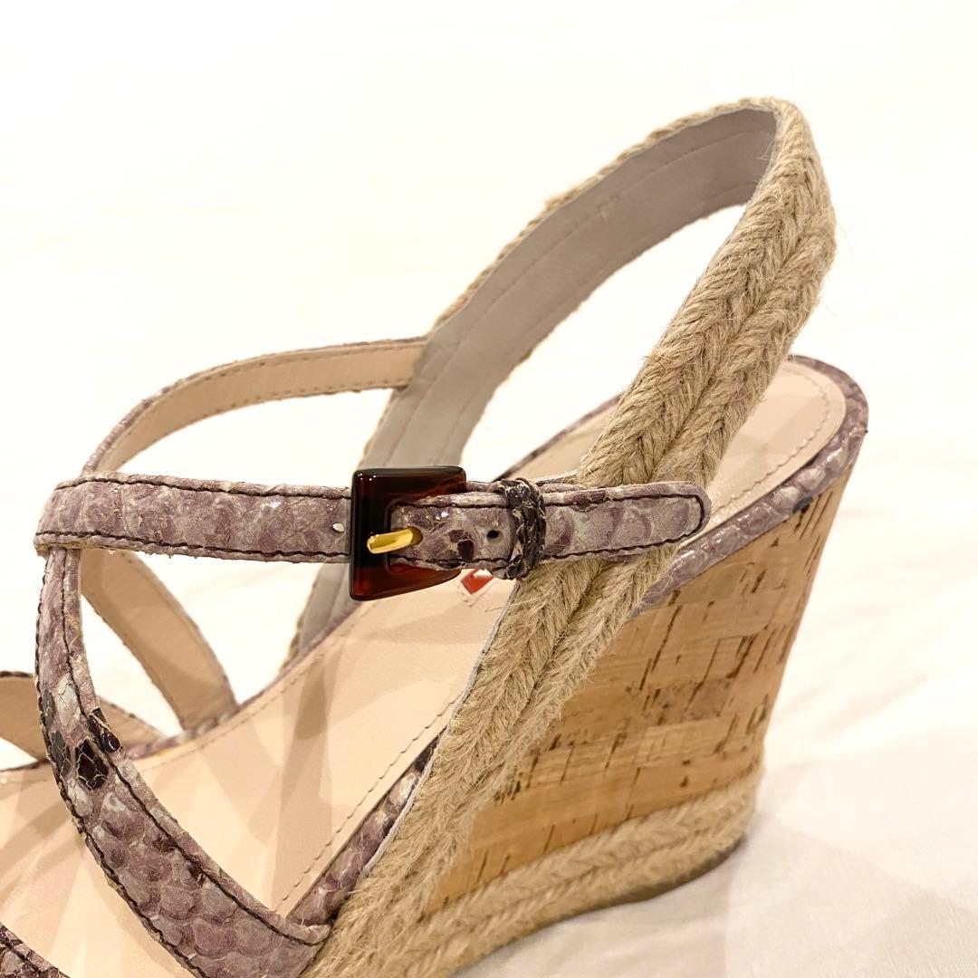 【超美品】PRADA プラダ ウェッジソール サンダル 39 パイソン柄