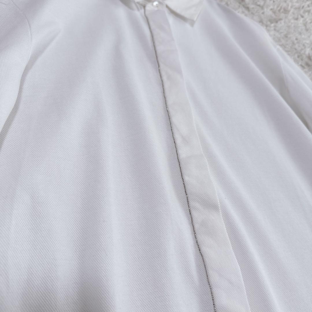 ファビアナフィリッピ　装飾シャツブラウス　白エンボス生地