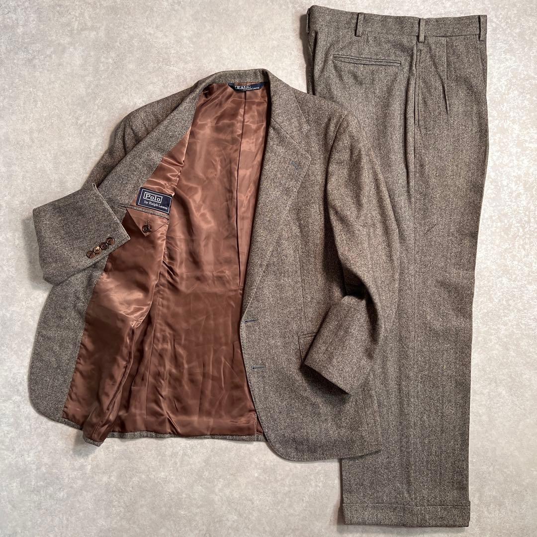 【極美品】ポロラルフローレン ブラウンヘリンボーン ウールサキソニー A5