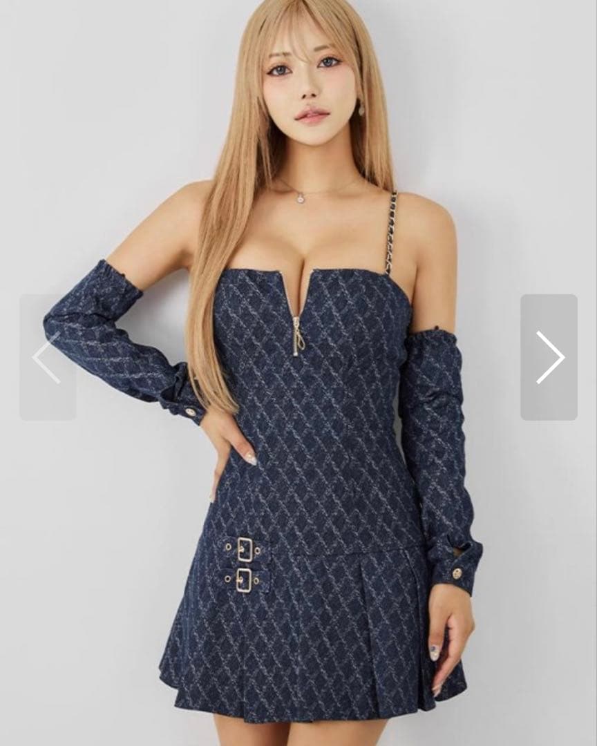 JEWELS 2WAYスリーブデニムキャミプリーツミニドレス/キャバドレス