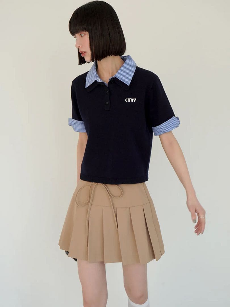 eimy istoire ハーフスリーブダブルカラーニット エイミーイストワール