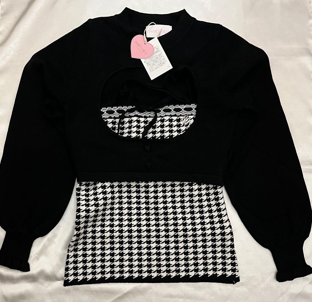 ハニーミュウ HONEY MEW 千鳥柄ハイネックアンサンブルトップス F